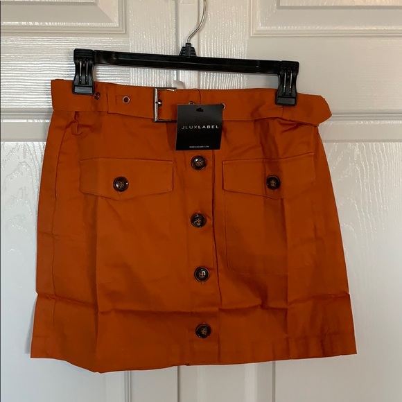 NWT JLUXLABEL Orange Archer Button Up Mini Skirt - Picture 4 of 10